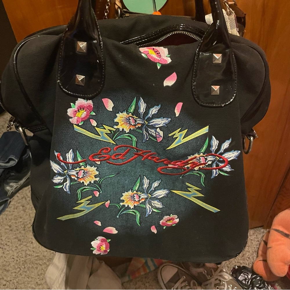 Ed Hardy Black Floral Tote Bag